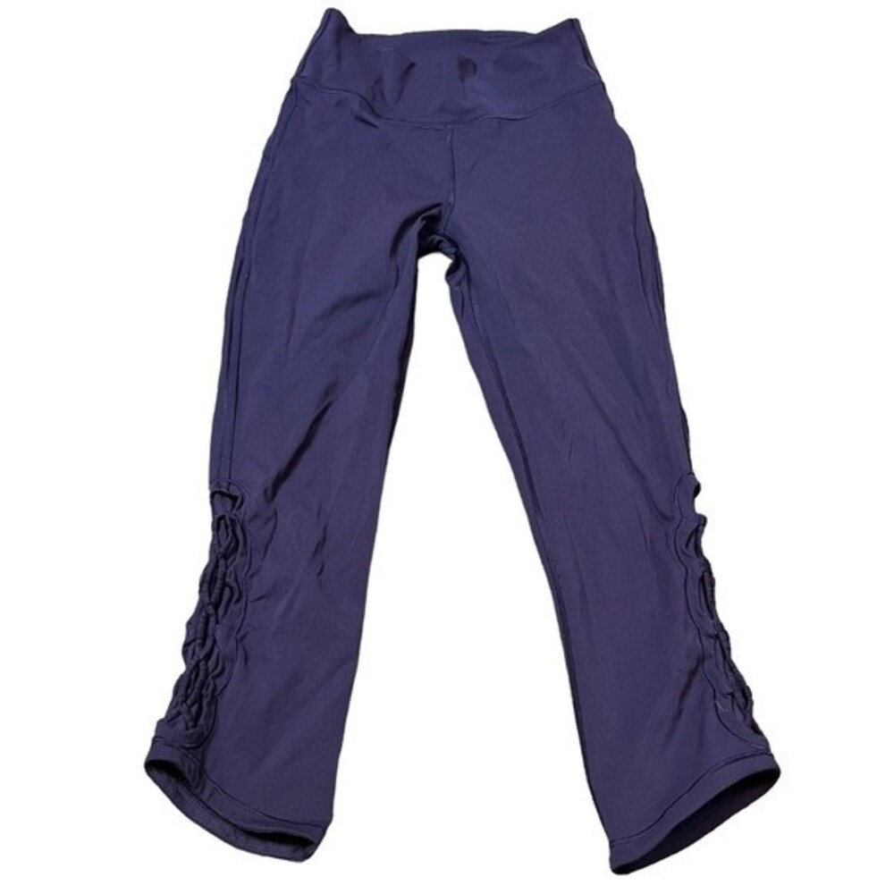 Lululemon Leggings Cropped Plum Criss Cross Mesh Mid Rise Size 6 Women